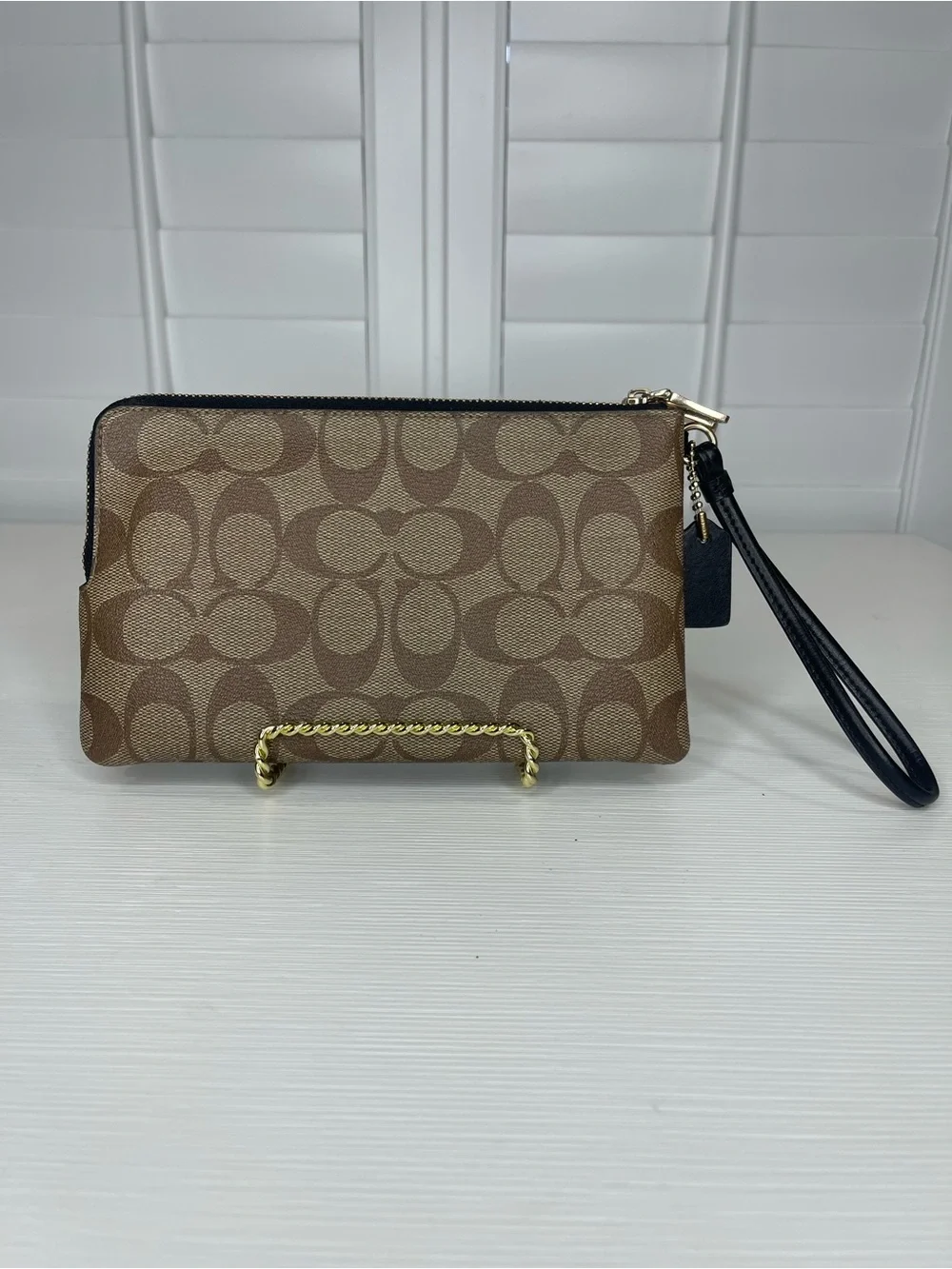 Coach Double Zip Signature Coated Canvas Wristlet